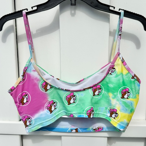 Buc-ee's NEW Tie Dye Logo Cropped Bikini Swim Top Size Medium - Picture 2 of 6